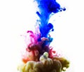 Multicolor ink splash explosion on white background