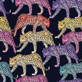 Multicolor leopard pattern seamless dark blue background