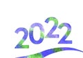 Multicolor lettering 2022 number year and wave written in Watercolor mosaic. Blue, violet and green color Royalty Free Stock Photo