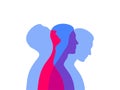 Multicolor male silhouette in profile with a projections. Mental health concept. Duality and hidden emotions