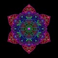 Multicolor mandala design over black background