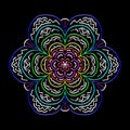 Multicolor mandala design over black background