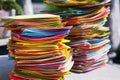 Multicolor memo notes with tasks stored chaotically in 2 stacks
