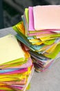 Multicolor memo notes with tasks stored chaotically in 2 stacks