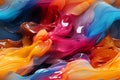 Multicolor neon fluid texture, colorfull splash paint, liquid. Abstract colored bright background with multicolor fluid paint