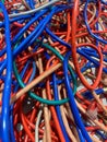 Multicolor network UTP cables closeup view with selective focus on foreground Royalty Free Stock Photo