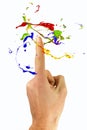 Multicolor paint levitate around forefinger