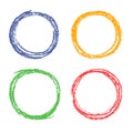 Set of crayon colorful hand drawing round design elements