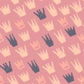 Multicolor pastel seamless pattern with crown elements. Artwork in pink, navy blue and light colors Royalty Free Stock Photo