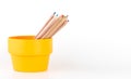 Multicolor pencils in orange bucket isolated