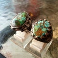 Multicolor of Persian turquoises with silver ring Royalty Free Stock Photo