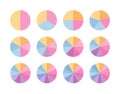 Multicolor piechart with segments and slices. Circular structure chart. Ring section template. Circle graph