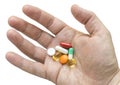 Multicolor pills in your palm