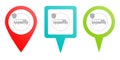 Multicolor pin vector icon, diferent type map and navigation point, travel, bus, insurance, icon, vector, insurable, fuse, pin