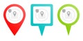 Multicolor pin vector icon, diferent type map and navigation point, travel, insurance, icon, vector, insurable, fuse, pin