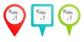 Multicolor pin vector icon, diferent type map and navigation point, travel, insurance, protect, icon, vector, insurable, fuse, pin