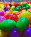 Multicolor plastic easter eggs with shell open use for egg hunting, lucky draw boot. Royalty Free Stock Photo