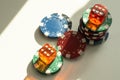 multicolor poker chips heaps isolated on white background. closeup horizontal shot. Royalty Free Stock Photo