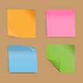 Multicolor post it notes isolated on Brown background, Vector illustration