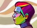 Multicolor profile of a man, geometric shapes, bright colors. Businessman, man, young man