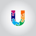 Abstract Puzzle U Letter Logo vector Template Royalty Free Stock Photo