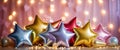 Multicolor rainbow Star shaped balloons, AI generated