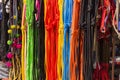 Multicolor nylon rope hanged for sale at cattle market at tamilnadu, india