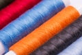 Multicolor sewing threads. close up. macro