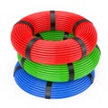 Multicolor Skein Network Plastic Cables. 3d Rendering