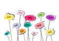 Multicolor speech bubbles with no word in different European isolated on th white background, horizontal vector illustration Royalty Free Stock Photo