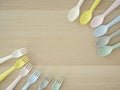Plastic spoon and fork, bright color Royalty Free Stock Photo
