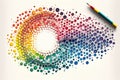 Multicolor spots, circular watercolor abstract background with pencil on top, Generative AI