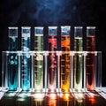 multicolor test tubes with liquid, science laboratory test tubes, lab equipment for research new medical Royalty Free Stock Photo