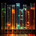 multicolor test tubes with liquid, science laboratory test tubes, lab equipment for research new medical. Royalty Free Stock Photo