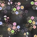 Multicolor textile print flower with geometrical dark grey background digital and textile print design Royalty Free Stock Photo
