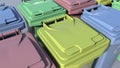 Multicolor trash containers close-up. 3D rendering