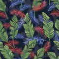 Multicolor tropical banana leaves seamless camo background Royalty Free Stock Photo