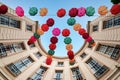 Multicolor umbrellas hanging on the air