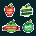 Multicolor vegan, cruelty free, natural and organic products apple stickers in vector