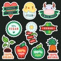 Multicolor vegan, plant and organic products vector stickers