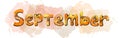 Multicolor Watercolor autumn month lettering September on blot. Brown, orange, yellow and gray color Royalty Free Stock Photo