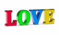 Multicolor word LOVE isolated on white. Romance concept