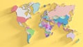 Multicolor world map. 3d rendering. Yellow oceans.