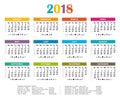2018 Multicolor yearly calendar. Royalty Free Stock Photo