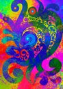 Multicolored Abstract Composition, Floral Decorations On Digital Painting Background