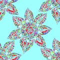 Multicolored abstract flowers, oriental seamless pattern