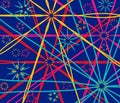 Multicolored abstract geometric background of intersecting lines and stars. Reminds of tangled threads