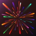 Multicolored abstract glowing festive salute, fireworks, magical energy, brilliant electric cosmic fiery of lines, stripes, rays Royalty Free Stock Photo