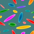 Multicolored abstract seamless pattern, colorful oval semitransparent flying plates