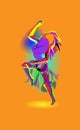 Multicolored abstraction with a dancing girl, colorful woman dancing. Vector orange background